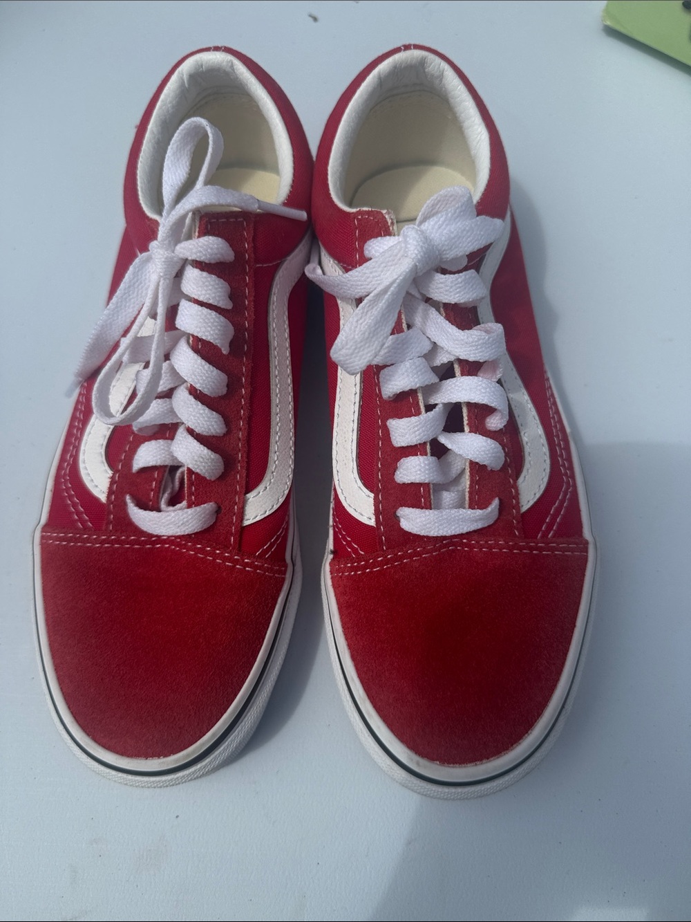 Vans Red and White Old Skool Lace-Up Sneakers